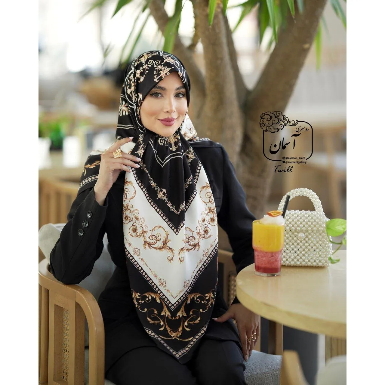 روسری ساتن ابریشم قواره 140 طرح رویا مجلسی