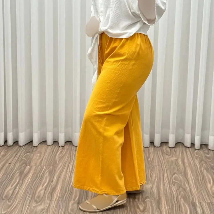 شلوار الیاف طبیعی زنانه فری سایز تا سایز 46 تن خور شیک و راحت چهارفصل بدون چروک و آبرفت