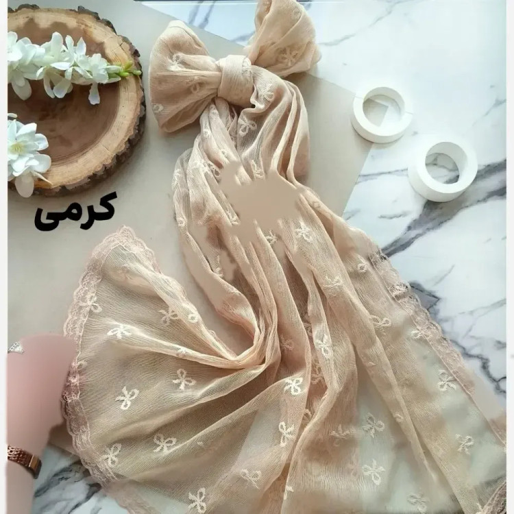شال توری پاپیونی دور دانتل مناسب استفاده روزمره قواره 185 در 63 سانت